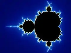 An complex black shape on a blue background.