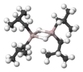 Model of diisobutylaluminium hydride, showing aluminium as pink, bonded to carbon in black, and hydrogen as white in Organoaluminium chemistry